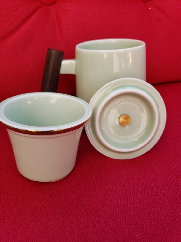Tea Cup with Infuser and Lid,Ceramic Tea Infuser Mug Solid Wooden Handle,15.2 oz