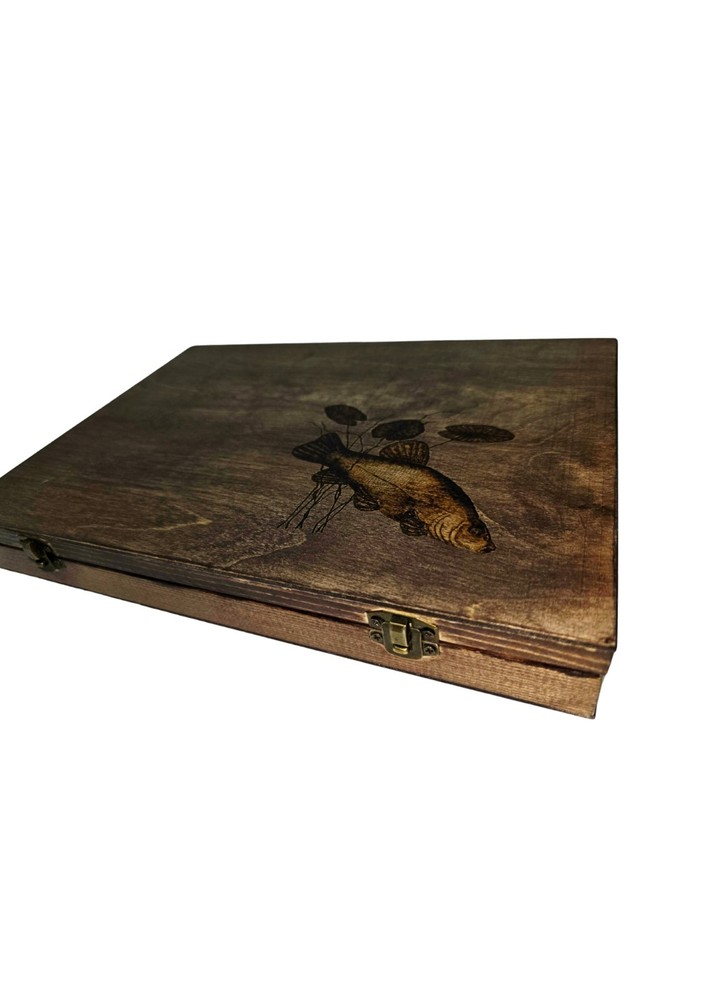 Handmade Float Box + 30 Handmade Floats. Woodburnt Tench Float Box