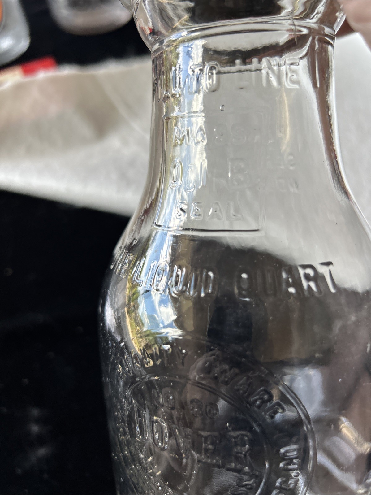 Vintage DOVER No. 80 Thumbprint 1-Quart Glass Oil Bottle w/ MASTER MFG Spout