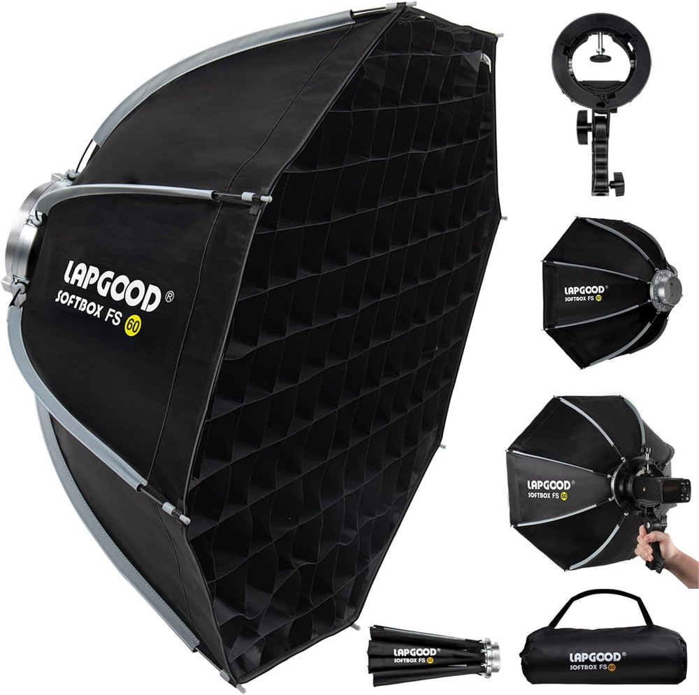 FS60 Softbox 60Cm Softboxes, Quick Release Foldable Softbox with Honeycomb Grid,