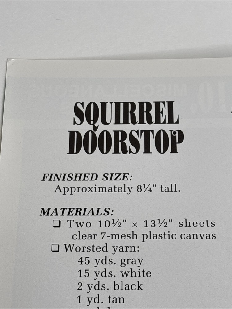 Squirrel Doorstop Annie's Attic Plastic Canvas Pattern Page
