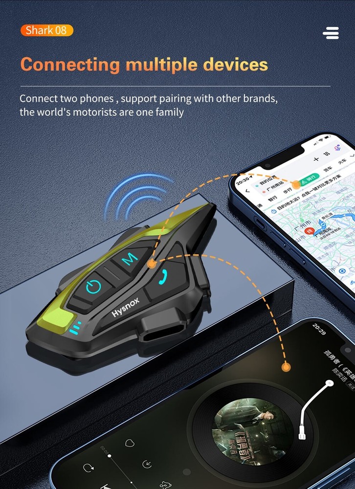 Hysnox Motorcycle Helmet Bluetooth Headset Shark-08