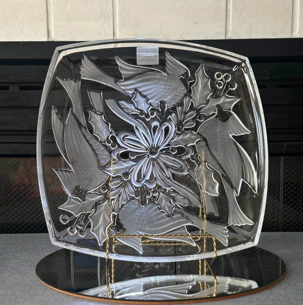 Gorham Crystal Holiday Traditions Cardinal Square Platter 12"