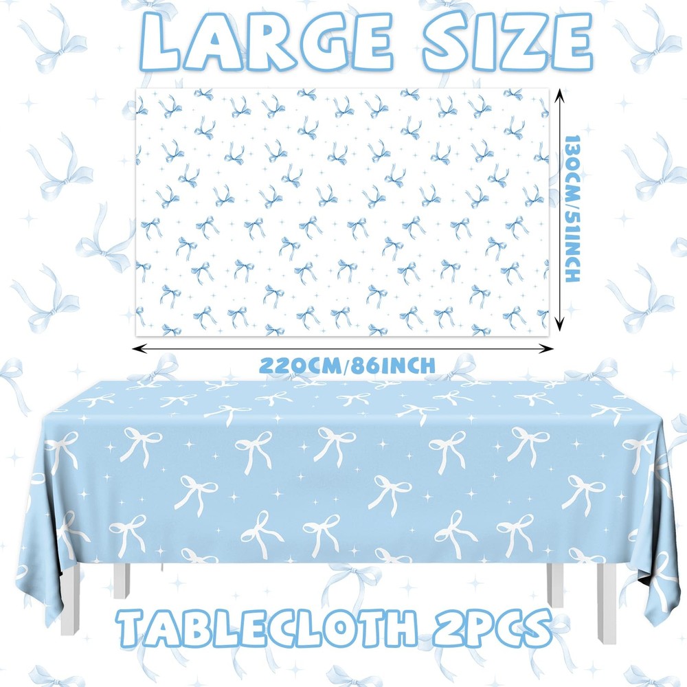 HAKOTI 2Pcs Blue Bow Birthday Decorations Bow Theme Plastic