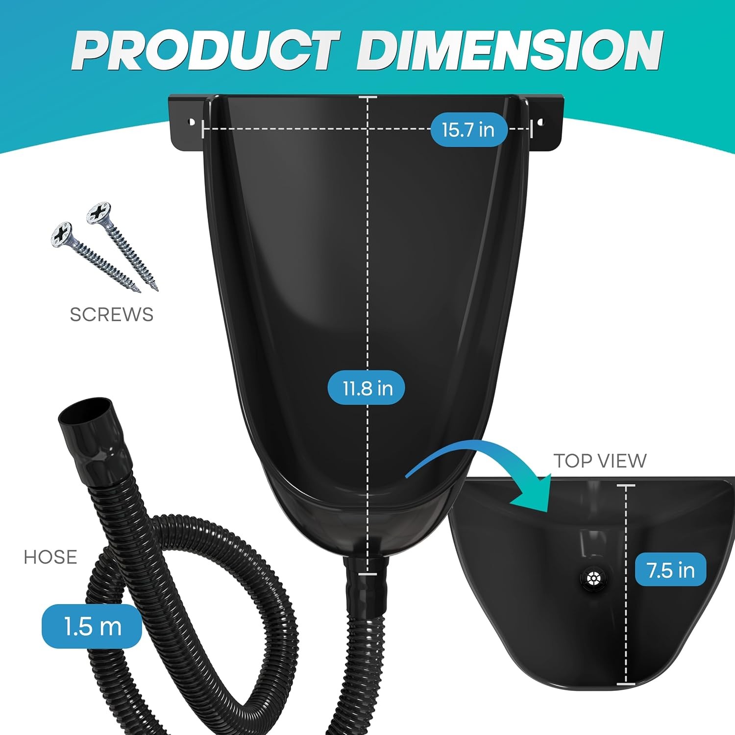 Waterless Urinal with Hose (Black) - UV Resistant Outside Urinal,Outdoor Plastic