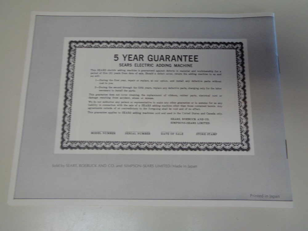 Vintage Original Sears Adding Machine Instruction Manual Booklet