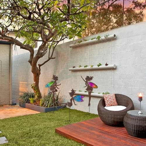 Metal Fairy Garden Stakes Decor,Charming Fairy with Wing Metal Colorful