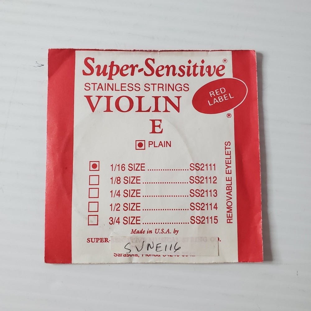 Super Sensitive Red Label Violin E String 1/16th Size Stainless Steel Plain
