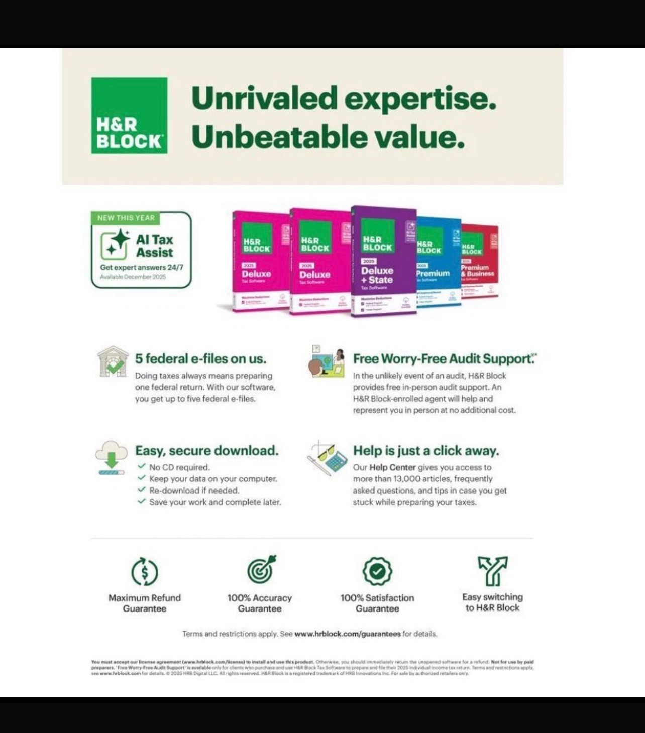 H&R Block Tax Software Deluxe & State 2025(sent via eBay chat) 5 free Fed Efile