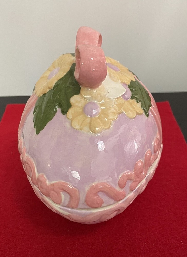2 Piece Easter Egg Trinket Holder w/Bow Ceramic