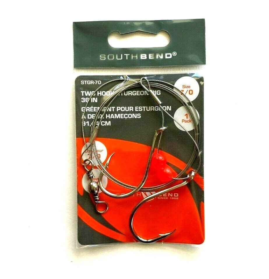 South Bend 5 PACKS Sturgeon Rig Size 7/0 Two Hook 36" Wire Leader STRG-70