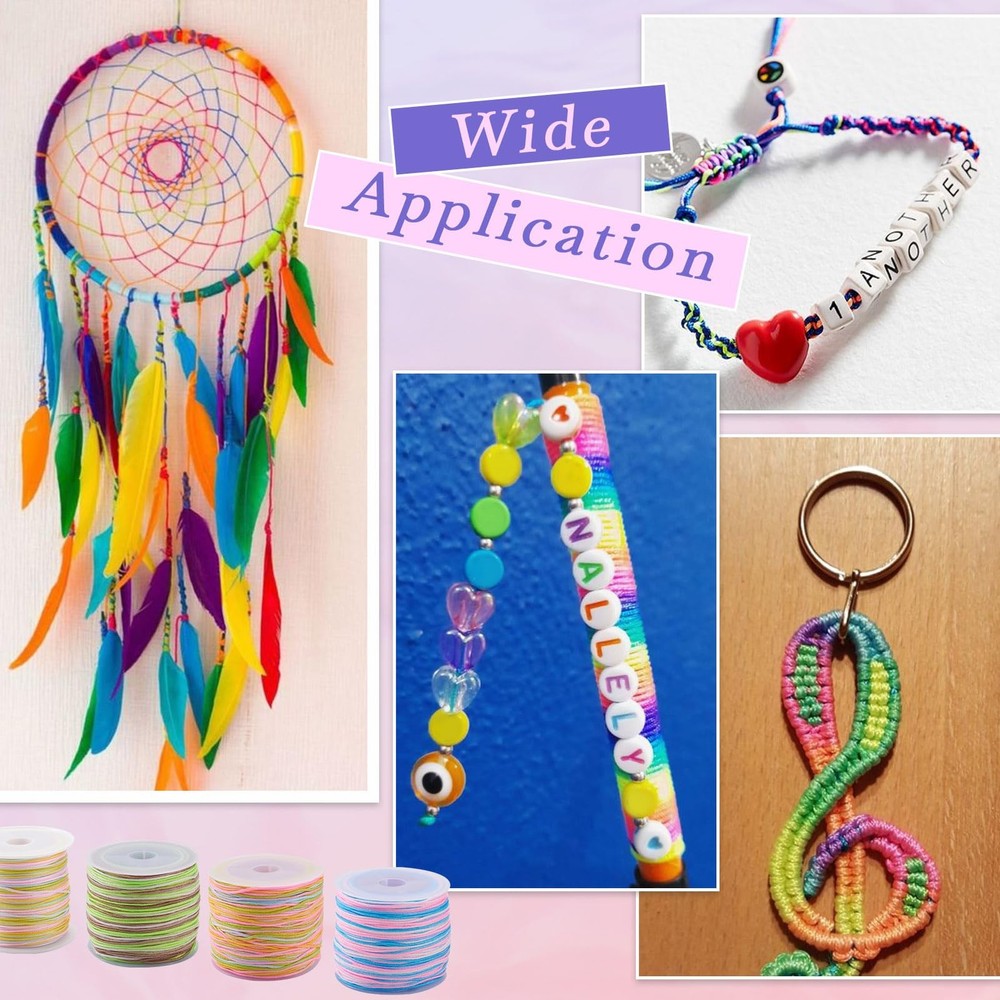 4 Rolls Nylon Cord Segment Dyed String 0.8mm, 4 Colors,