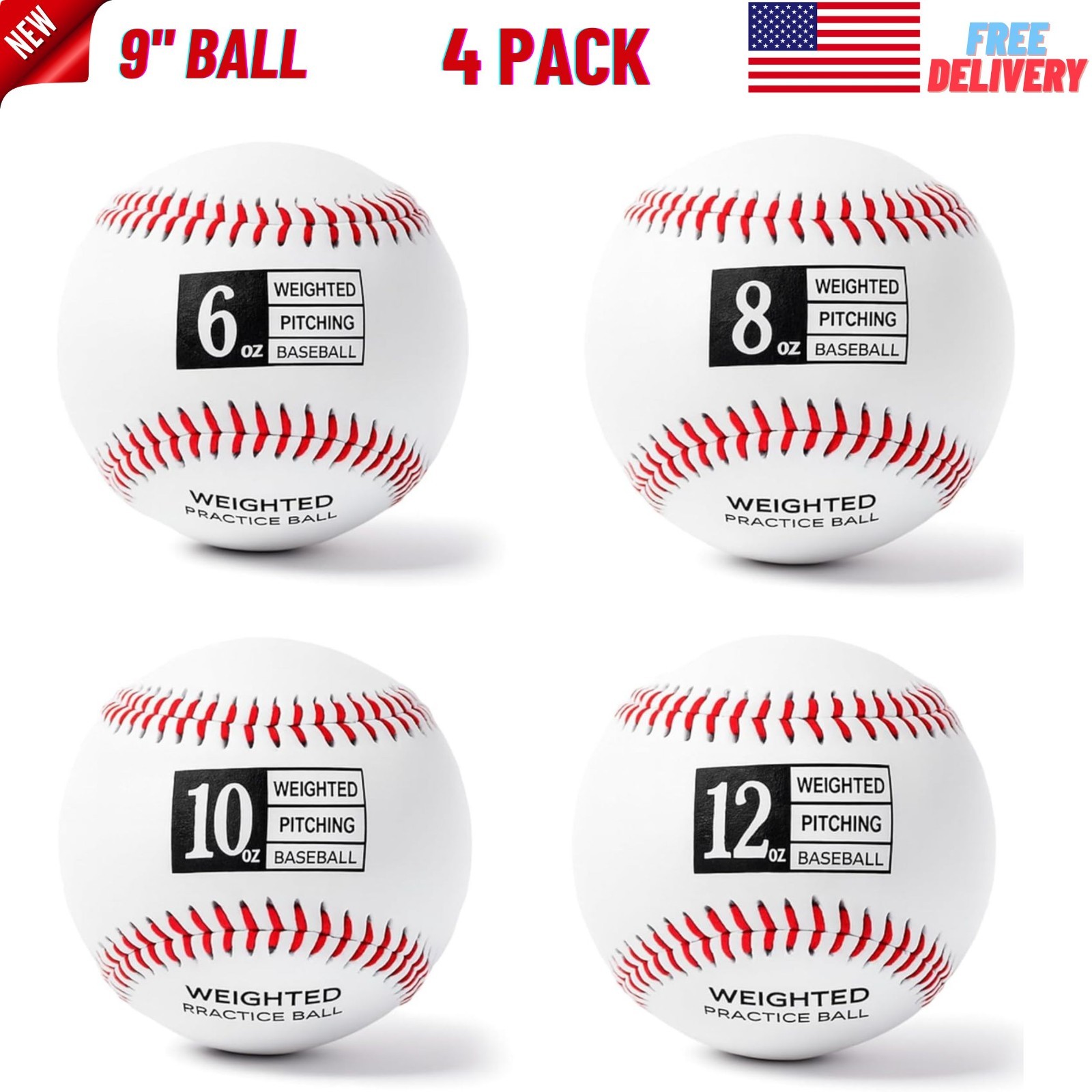 6,8,10,12 Oz Weighted Baseballs,9" Ball for Pitching, Throwing, Hitting Practice