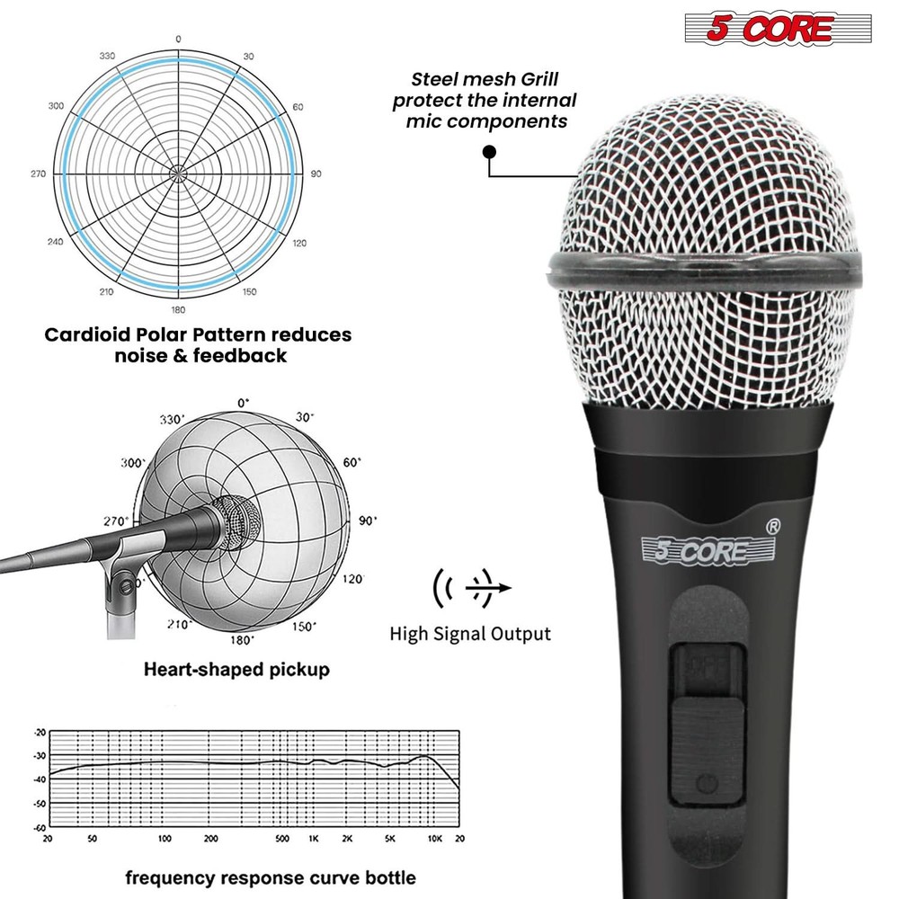 5Core XLR Microphone Dynamic Mic Karaoke Singing Studio Mics Handheld Microfono