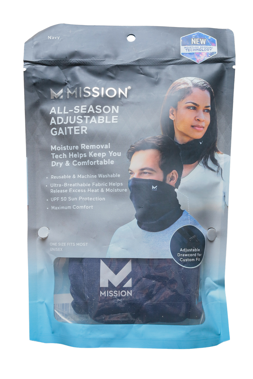 Mission All Season Adjustable Gaiter Navy - Reusable, Machine Washable, Cooling