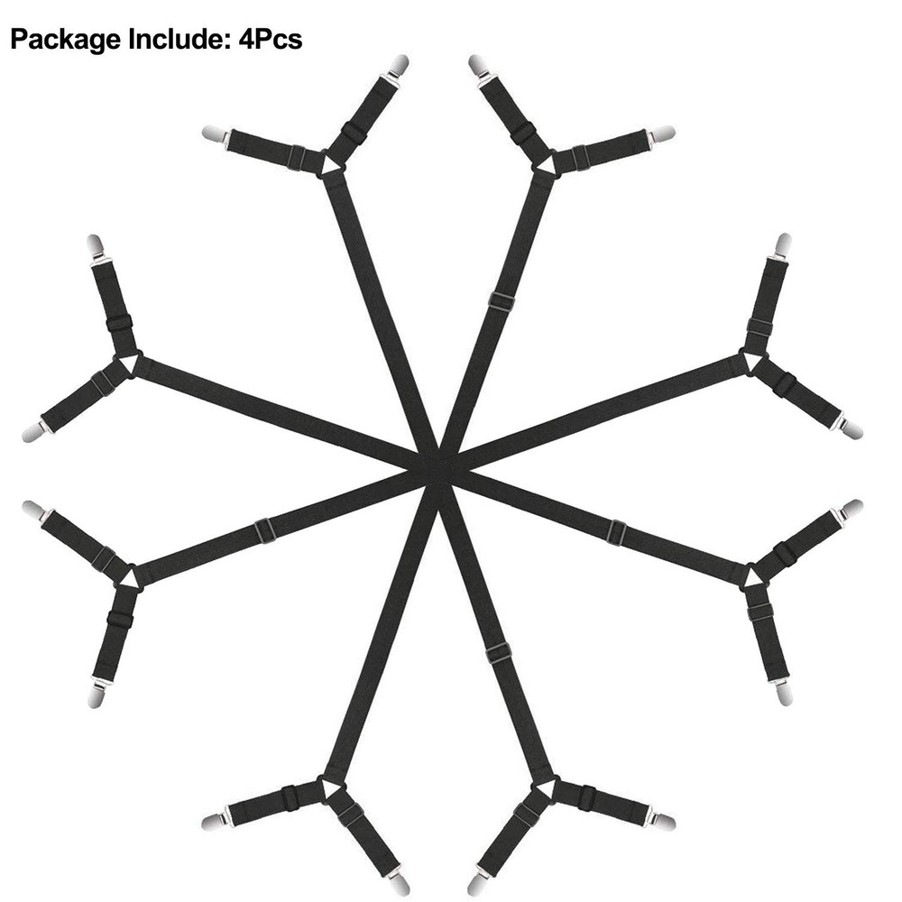 Adjustable Bed Sheet Straps - Crisscross Corner Holders, 2 Sets (4Pcs), Black