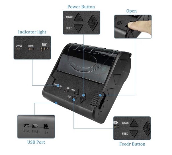 NETUM 80mm Bluetooth Thermal Receipt Printer Wireless POS Android iOS USB Mini