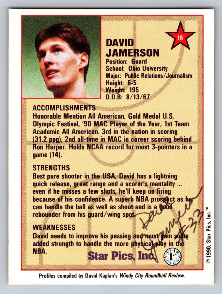 David Jamerson Hand Signed Trading Card - Signed on back
