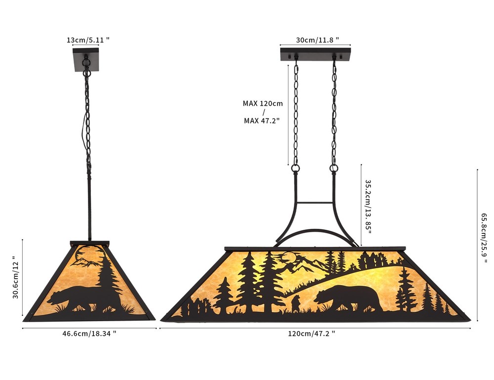 47.2" Pool Table Light, 4-Light Rustic Bear Chandelier for 7-8-9ft Table, Far...