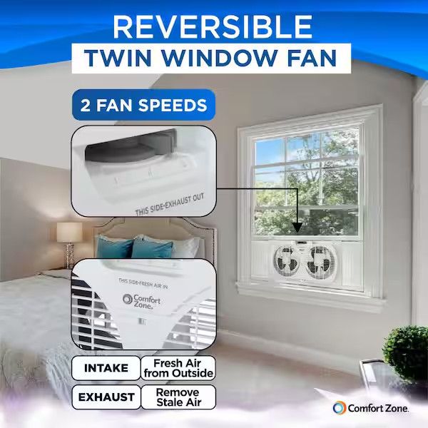 9 In. Twin Window Fan with Manually Reversible Airflow Control