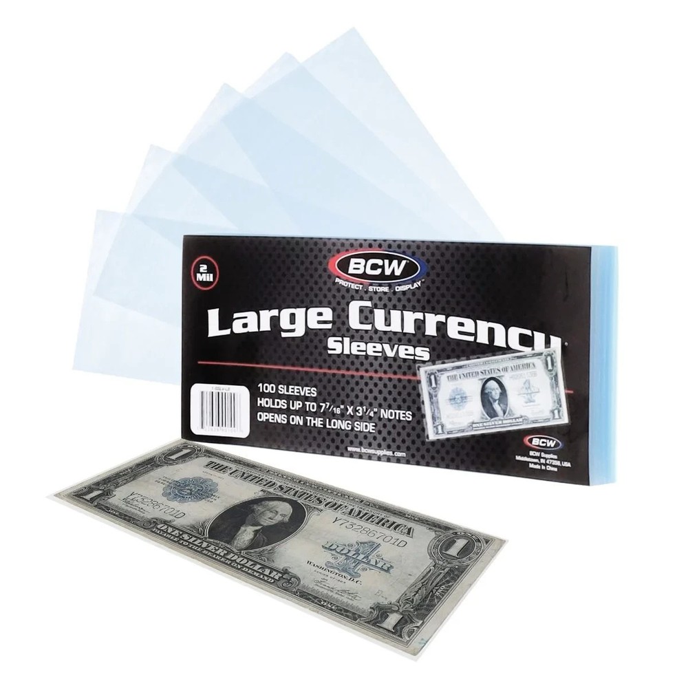 100 Soft Banknotes Sleeves Large Size US Currency Notes BCW Ultra Thin Holders