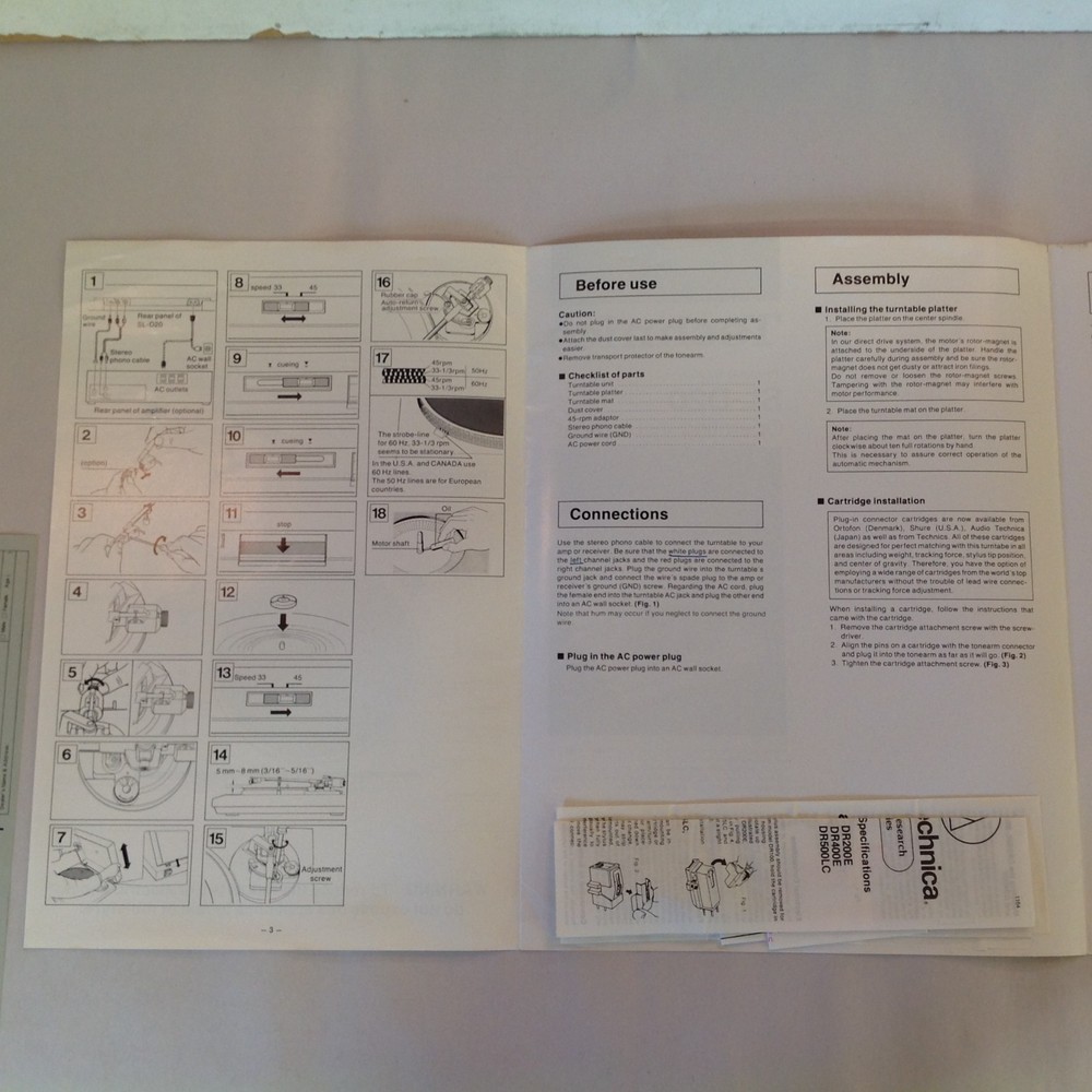Vintage 1982 Technics Turntable System SL-D20 Operating Instructions Ephemera