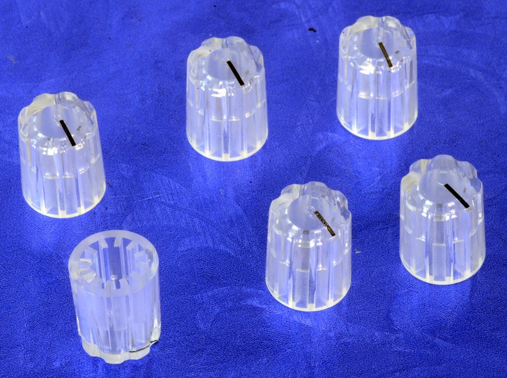 Six Clear 'Skinny' Set Screw Knobs For Amps, Effects, Studio Gear, #CSSK