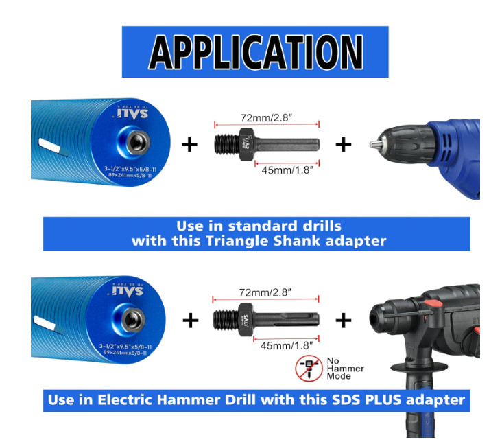 SALI Diamond Core Drill Bits 4" Diameter 10"/254mm Drilling Depth 5/8-11"