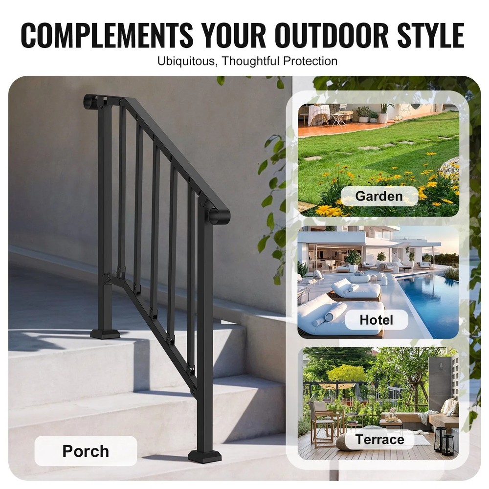 Handrails for Outdoor Steps, 2-3 Step Stair Hand Rail Kit, Transitional Carbon