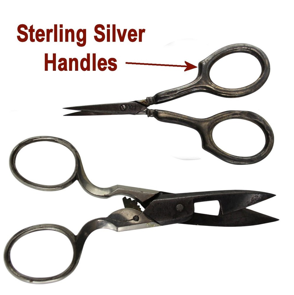 Antique Sterling Handle Embroidery & German Gear Adjustable Button Hole Scissors
