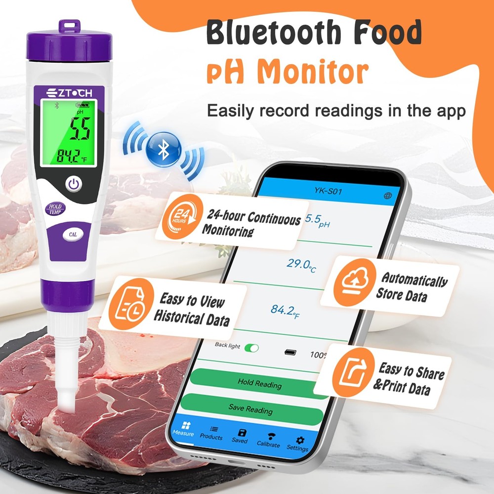 EZTOCH Food pH Meter, Digital Meter for Fermentation Canning...