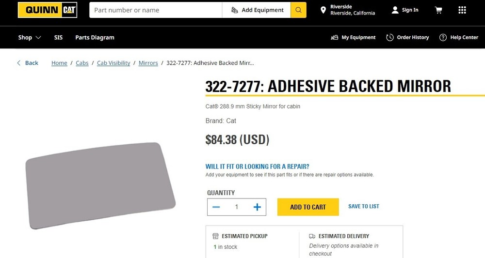 Genuine CAT 322-7277 mirror