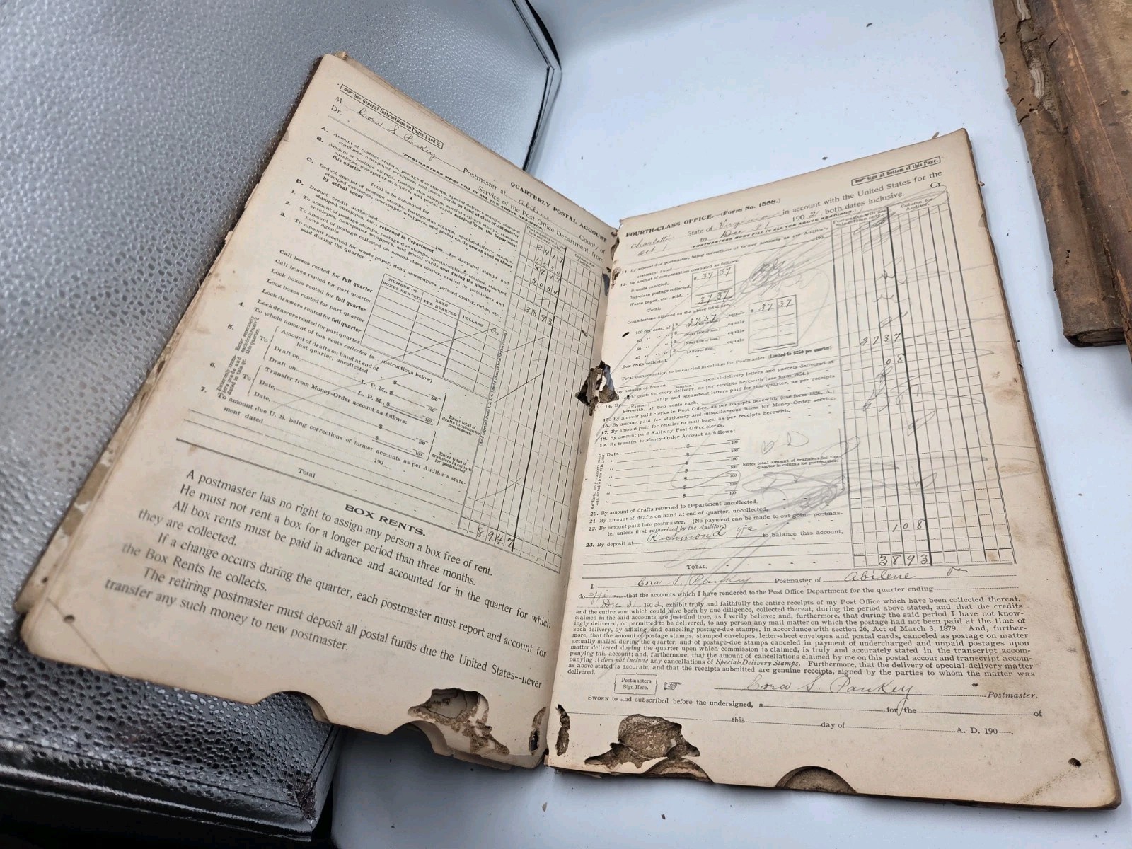 (4) Antique Postmasters Account Record Book 4th Class Abilene Virginia 1899-1906