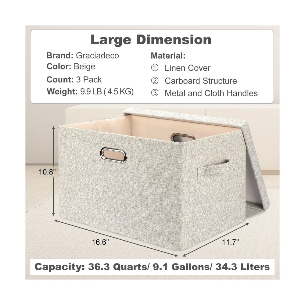 Graciadeco Large Quart Collapsible Stackable Storage Bins with Lids, 3 Packs ...
