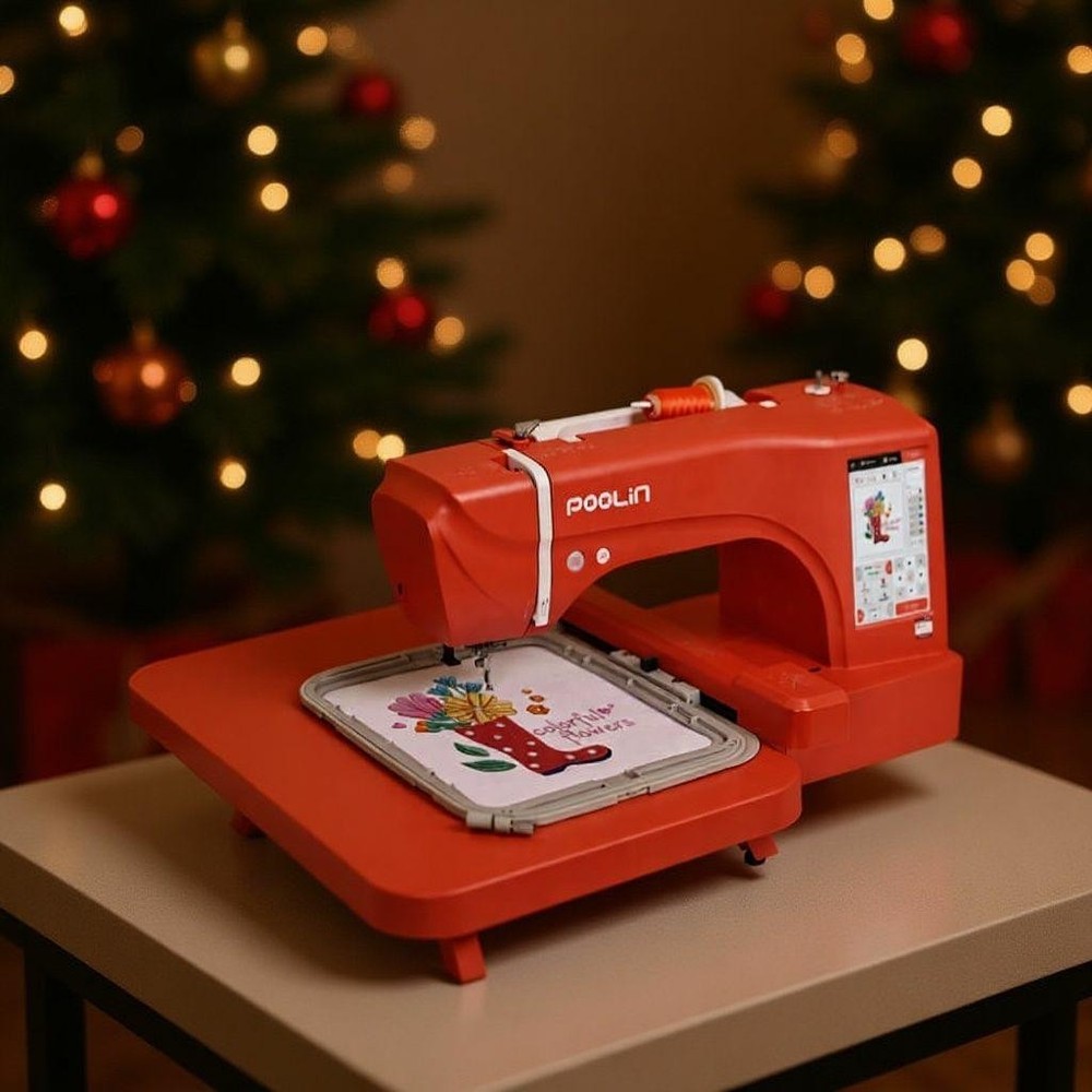 Poolin EOC06-RE Red Embroidery Machine Computerized with institch lcd
