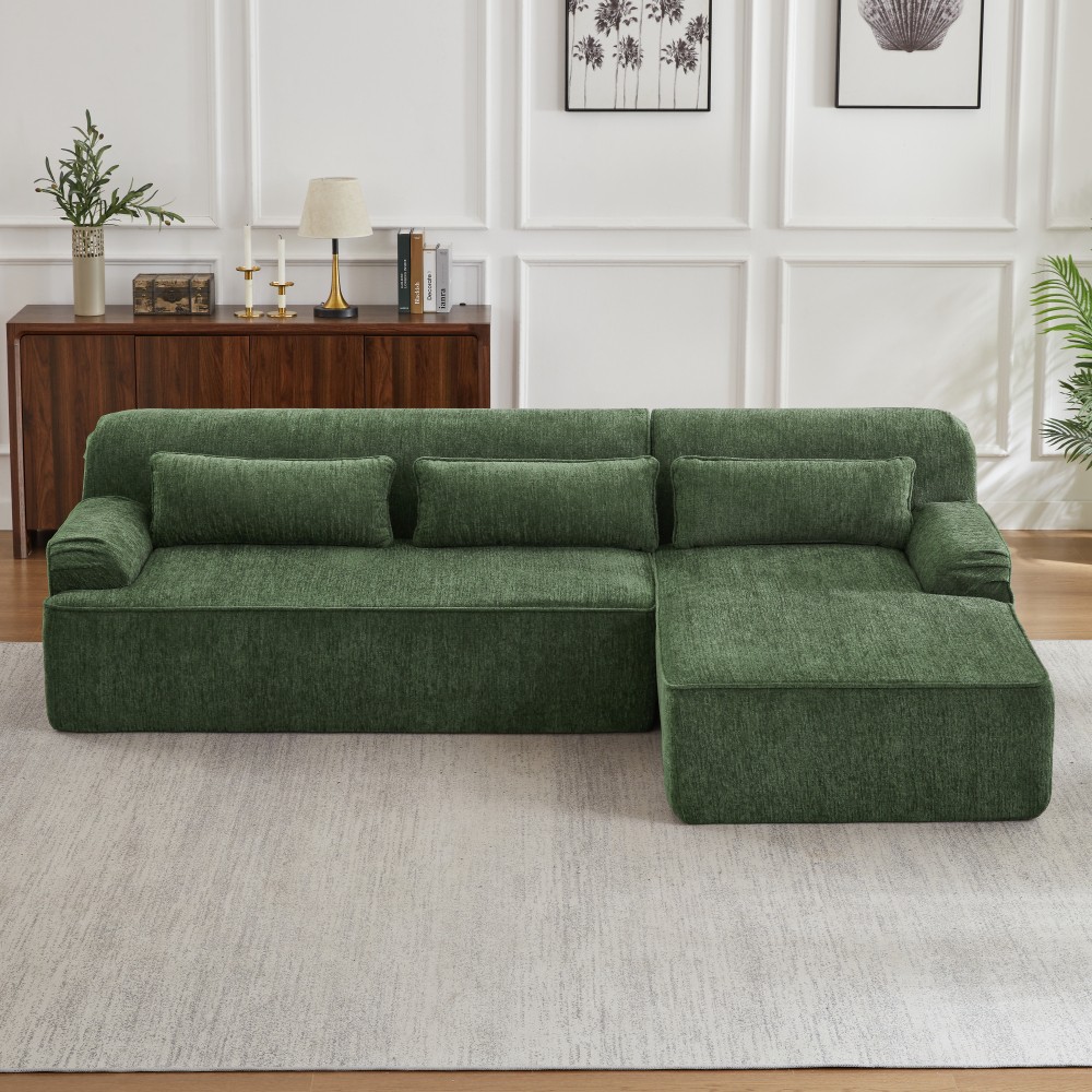 L-Shape Chenille Sectional Sofa, Comfy Sleeper Couch w/ No Assembly