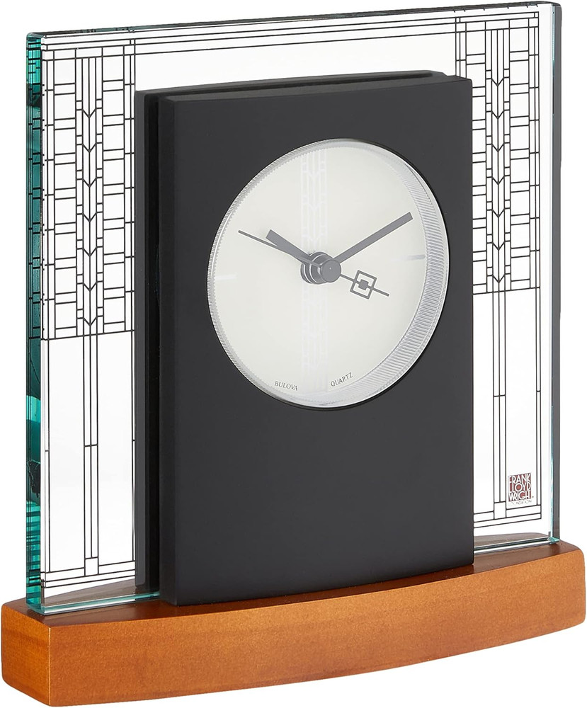 No Ticking Glasner House Office Frankl Lloyd Wright Clock, Light Cherry Stain