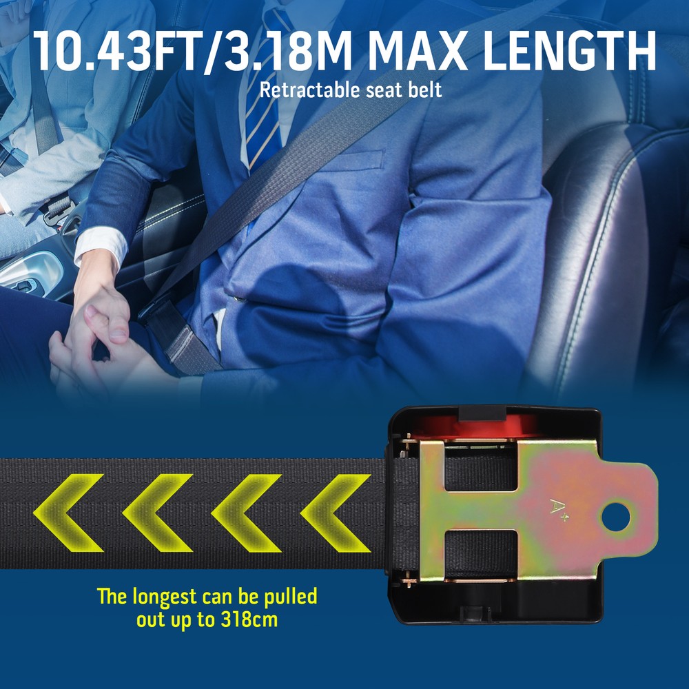 2 Pack Black Universal 3 Point Retractable Adjustable Car Seat Belt