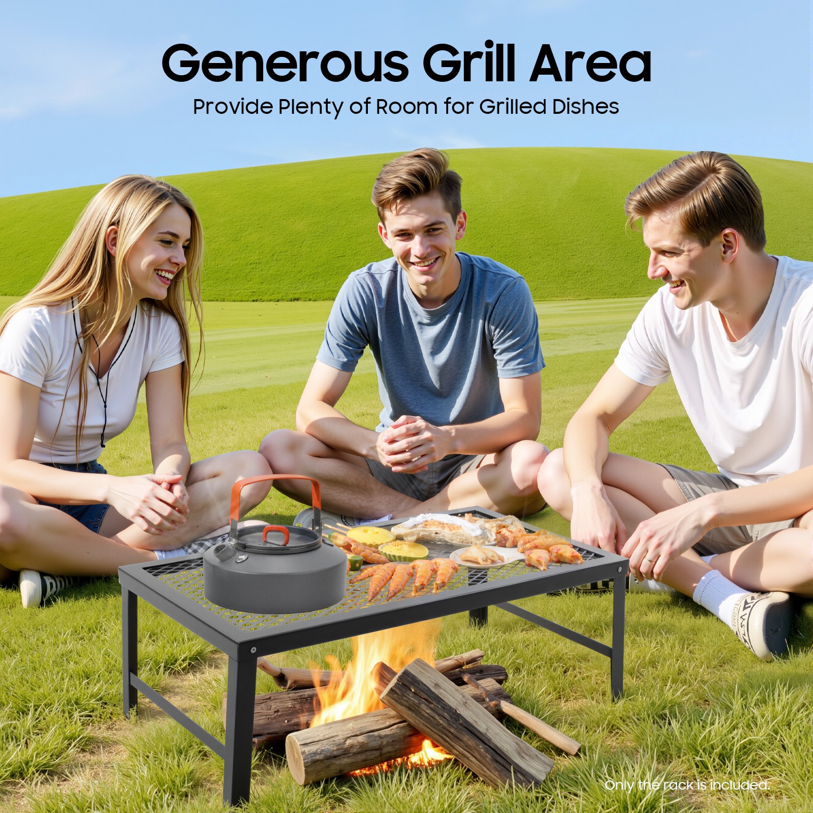 Foldable Camping Grill Fire Pit Grate Campfire Cooking Portable Stand Equipment