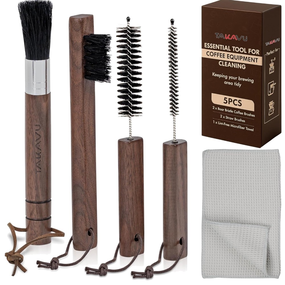Espresso Machine Cleaning Essentials - 5pc Kit with Boar Bristle Brushes
