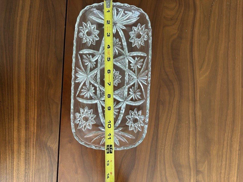 Clear Glass Rectangle Serving Tray Starburst Pattern 12" x 7" Pressed Decorative