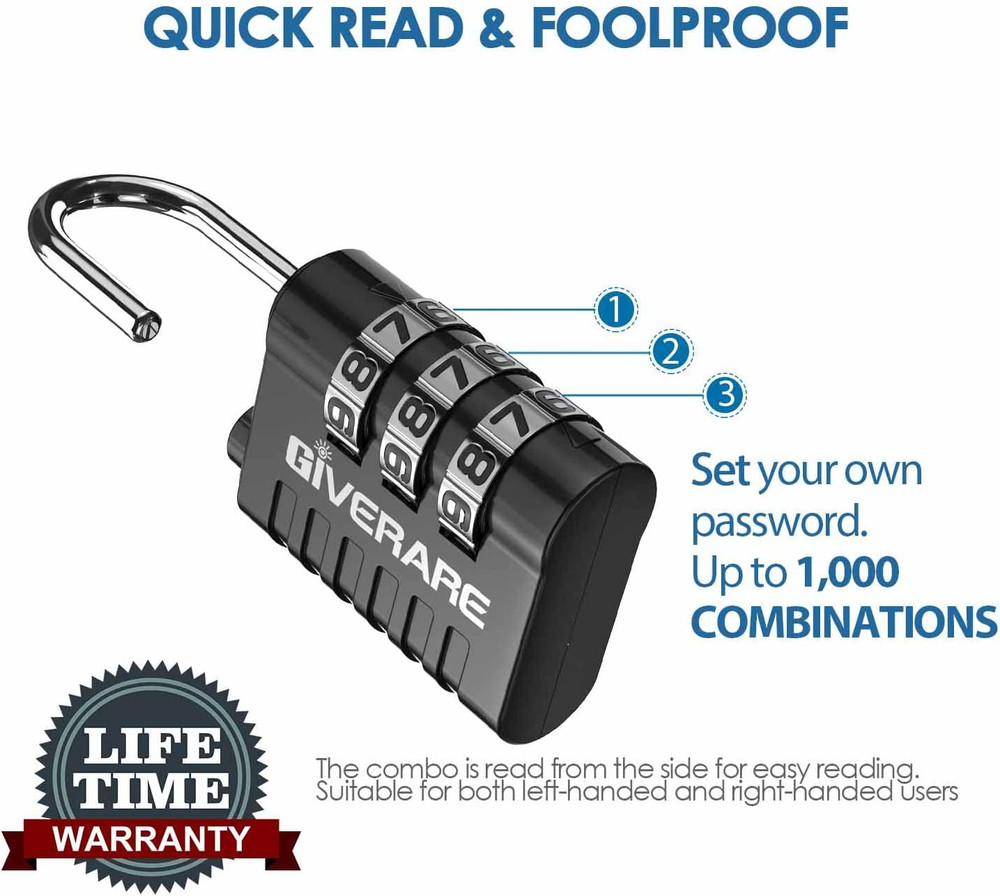 8 Pack Combination Lock, 3-Digit Padlock Keyless, Resettable Luggage Locks for B