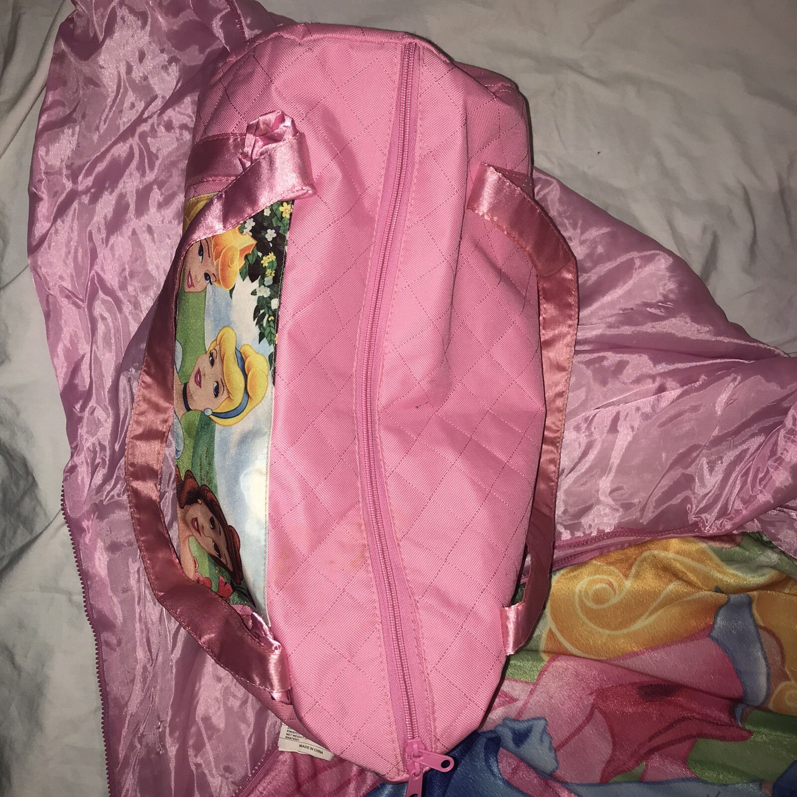 Disney Princess Aurora, Belle & Cinderella Kids Pink Duffle Bag And Sleeping Bag