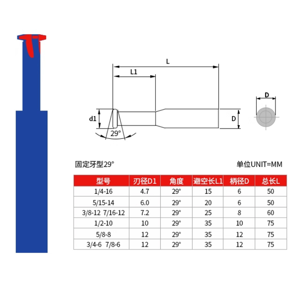 KLOT Coated ACME 29° Trapezoid Solid Carbide Single Teeth Inch Thread Mill CNC