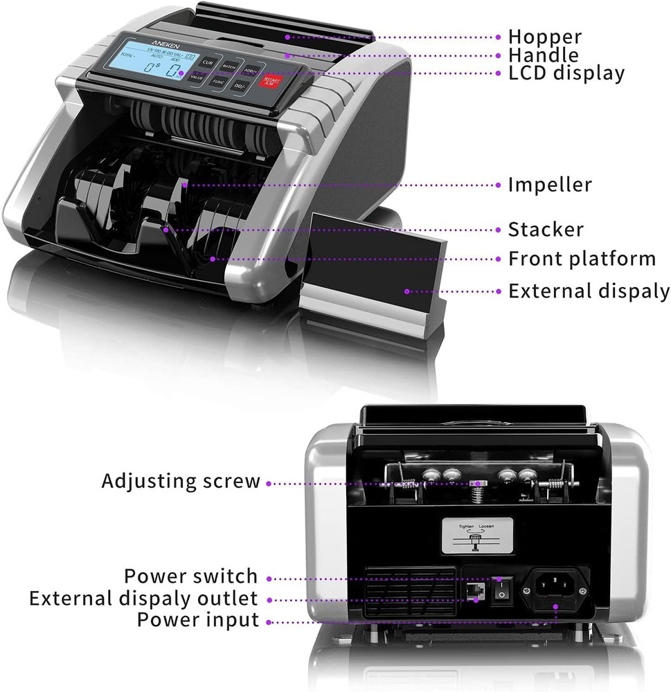 Professional Bill Counter Machine Detection Value Add Batch LCD Display 110V