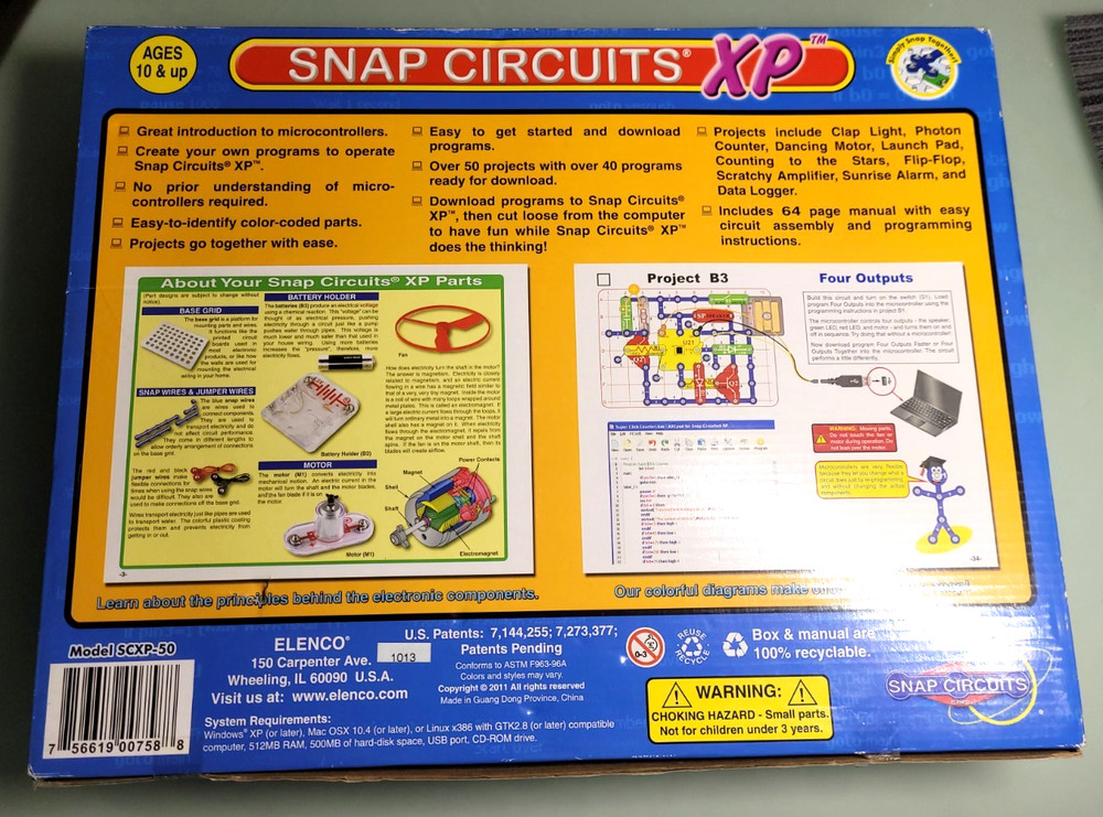2x Sets Snap Circuits XP 2011 Microcomputer Kit SCXP-50 Elenco New + SC-100 Used