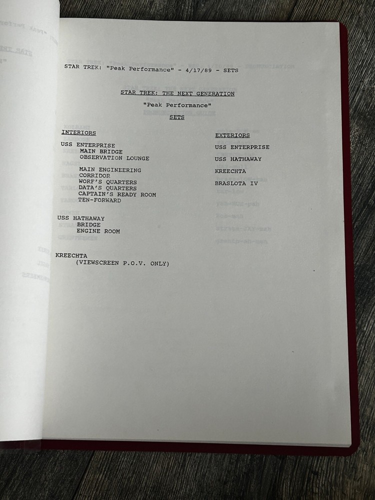 STAR TREK Script The Next Generation Peak Performance 2nd Revised Final Draft
