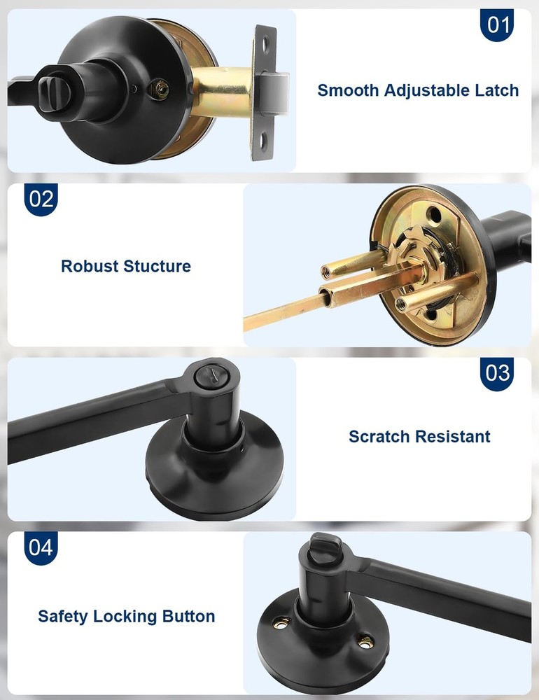 Mengico 6 Pack Privacy Door Handle, Matte Black Interior Door Knobs for Bed &...