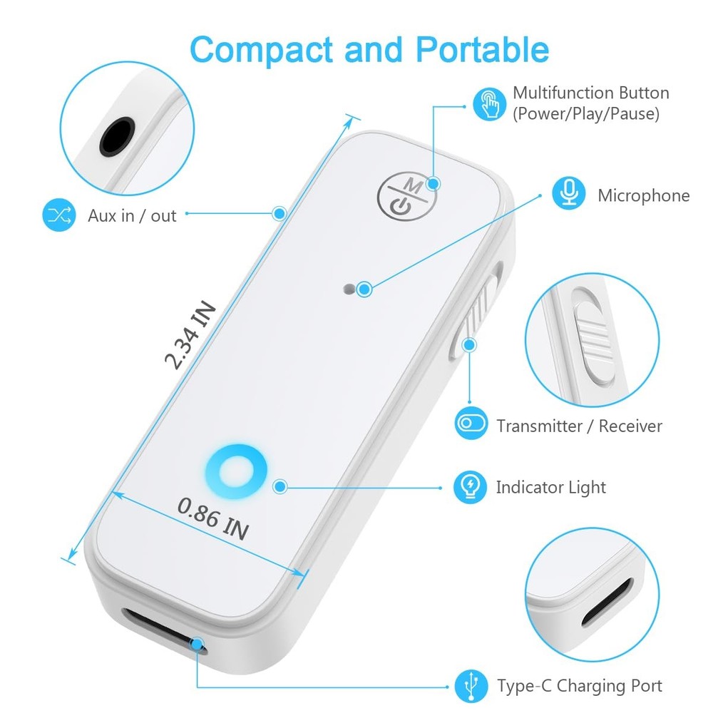 Bluetooth Aux Adapter for Car, 2 in 1 Bluetooth Transmitter Receiver for Hand...