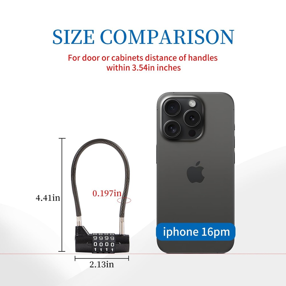 Short Cable Combination Lock, 4 Dial, for Toolbox, Case, Locker, Black